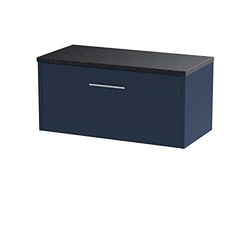 Hudson Reed JNU1725LSB Juno Modern Bathroom Wall Hung Single Drawer Vanity with Black Sparkle Laminate Worktop, 800mm, Matt Electric Blue