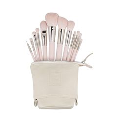 Ilu - Set de Pinceles de Maquillaje Rosa 12 Piezas Brochas Sintéticas Suaves Para Rostro y Ojos Bolsa Organizadora Vegana Regalo Ideal Para Maquillaje Diario Noche y Eventos Especiales
