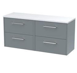 Hudson Reed JNU2324LSW2 Juno Modern Bathroom Wall Hung 4 Soft Close Drawer Vanity Unit and Sparkling White Laminate Worktop, 1200mm, Coastal Grey