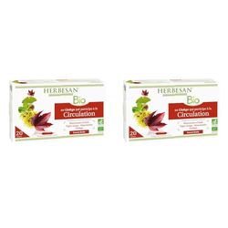 HERBESAN®-CIRCULATION BIO-Circulation, Jambes légères-Marronnier d’inde,Hamamélis,Vigne rouge,Ginkgo biloba-20 ampoules de 15ml (Lot de 2)