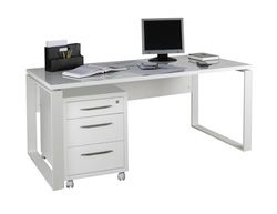Composad Escritorio y cajonera con 3 cajones y Cerradura de la línea Diseño, Juego de 2 Muebles para Oficina, 170 x 74,50 x 80 cm, Color Blanco Lacado, Fabricado en Italia