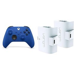 Xbox Wireless Controller – Shock Blue+Venom Controller Rechargeable Battery Twin Pack - White Series X & S One