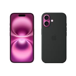 Apple iPhone 16 (128 GB) - Roze + Siliconenhoesje met MagSafe - Zwart
