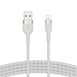 Belkin Cable Trenzado USB-A a Lightning de 1 m BoostCharge Pro Flex, Certificación MFi, Cable de Carga para iPhone 14/14 Plus, 13, 12, Pro, Max, Mini, SE, iPad y Otros, Blanco