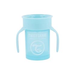Twistshake 360 Cup Drinkbeker 230 ml met Ergonomische Handgrepen en Bekerdeksel, Lekvrije 360°-Drinkrand Trainingsbeker, Sippy Cup, 6+ Maanden, BPA-Vrij, Pastelblauw