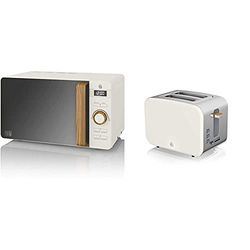 Swan Nordic Microondas digital 20L, 6 niveles funcionamiento, 800W potencia + Nordic Tostadora Pan ranura ancha 2 rebanadas, 3 funciones, 6 niveles de tostado