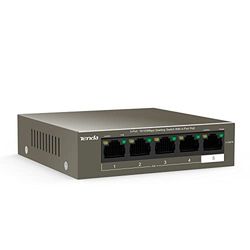 Tenda TEF1105P-4-63W PoE Switch Ethernet de 5 portas, 10/100 Mbps, 4 portas PoE, capa metálica, proteção contra raios de 6kV, plug and play, sem configuração, tipo de secretária