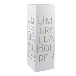 Baroni Home Portaombrelli Design Moderno Porta Ombrelli in Metallo con Intaglio Scritta Umbrella Holder Bianco con Gancino e Vaschetta Scolapioggia Rimovibile 15,5X15,5X49 cm