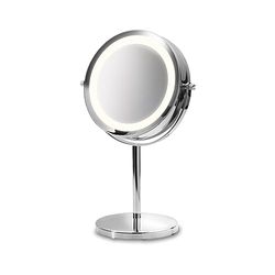 medisana CM 840 Miroir de maquillage avec éclairage LED, Miroir de maquillage avec grossissement 5x, Miroir de table, Double face, Pivotant à 360°, argent, 31,5 x 20,5 cm