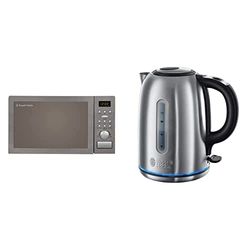 Russell Hobbs RHM2574 Digital Combination Microwave, 25 Litre, Stainless Steel & 20460 Quiet Boil Kettle, Brushed Stainless Steel, 3000W, 1.7 Litres