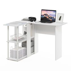 Furinno Abbott en Forma de L Escritorio con estantería, Madera de ingeniería, Blanco/Blanco, 41.14 (W) x 28.94 (H) x 34.45 (D) Inches