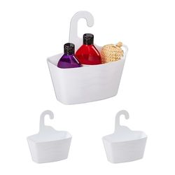 Relaxdays Lot de 3 corbeilles de Douche, sans perçage, Plastique, Support shampoing, Gel Douche, Organiseur, Blanc