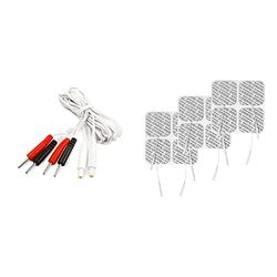 TensCare L CPT 2 Cables para Perfect Tens, Perfect EMS y Perfect PFE, Blanco/Rosa & E-CM5050V - 12 electrodos para Electroestimulador Tens, 50x50 mm