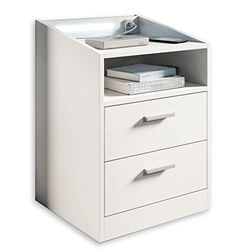 Lumo Nachtkastje in wit, functioneel nachtkastje met USB-poort en ledverlichting, 46 x 67 x 42 cm (b x h x d)