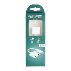 ITENSE - Apple till Jack-adapter, Apple Audio Adapter - för att ansluta en Apple-dator till ett headset med 3,5 mm uttag - 2 i 1: Ljud(jack3,5 mm) + el (Apple) - färg: vit