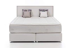 Grüne Betten Amelia 100% veganistisch, boxspringbed met 7-zone pocketveringmatras en chroomkleurige metalen poten, inclusief 4 sierkussens, stof, crème, ligoppervlak 180 x 200 cm