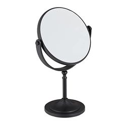 Relaxdays Specchio da Trucco, Ingrandimento 2X, Specchietto a 2 Lati, Girevole 360°, Tondo, HLP, 5x18x10,5 cm, Nero, H x L x P: 27,5 x 18 x 10,5 cm