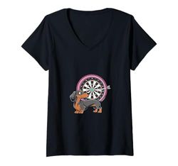 Donna Un bassotto che gioca a freccette Gioco di sport Maglietta con Collo a V