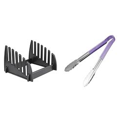 Hygiplas Chopping Board Rack Made of Plastic Dishwasher Safe with Six 14mm Slots & HC852 Colour Coded Serving Tong Purple 300mm