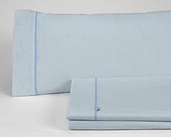 Juego de sábanas liso color azul celeste - Cama de 90 (3 piezas) -50% algodón / 50% poliéster - 144 hilos. Gramage: 115