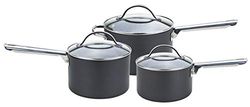 Anolon Bateria de cozinha profissional anodizada com caçarola para leite, panelas e panelas, cor preta, alumínio rígido anodizado, preto, 3 unidades