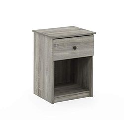 Furinno Lucca Bijzettafel, bijzettafel, nachtkastje met één lade, Frans eikengrijs