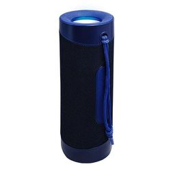 Altoparlante Bluetooth colore blu, suono avvolgente, connessione wireless, portatile, ideale per musica e intrattenimento all'aperto.