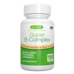 Super B-Complex - Vitamines B Méthylées, 180 Petits Comprimés Vegan à Haute Absorption, Spectre Complet de Vitamines B avec Folate, B12 Boosté et Vitamine C, 90 portions, par Igennus