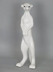 Sassy Home White Gloss Ceramic Standing Meerkat Ornament with Blue Eyes