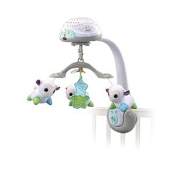VTech Mobiele schattige schapen, nachtlampje voor kinderen, muziekmobiel met meer dan 55 melodieën en liedjes, draaibare projector met afstandsbediening, natuurlijke geluiden, Italiaanse taal, 0-36