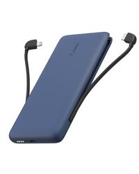 Belkin BoostCharge Plus cargador portátil batería externa 10K (10 000 mAh con cables integrados Lightning MFI y USB-C y un puerto USB-C adicional, para iPhone 16 serie y modelos anteriores), azul
