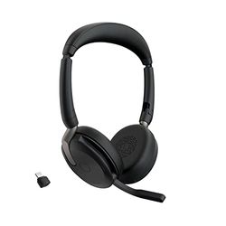 Jabra Evolve2 65 Flex – stereoheadset med Bluetooth, trådlös laddningsdyna, brusreducerande Jabra ClearVoice Technology och Hybrid ANC – certifierad för MS Teams – svart