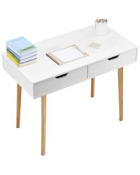 VEVOR Petit Bureau avec tiroirs pour Chambre à Coucher, Table d'étude Simple en Bois pour Dessiner, Lire et écrire, Bureau d'ordinateur rectangulaire en MDF avec Rangement, pour Maison, Blanc et Bois