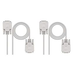 Nano Cable 10.14.0203 - Câble serie RS232, DB9, mâle-femelle, Beige, 3mts & 10.14.0602 - Câble serie RS232 null modem, DB9, femelle-femelle,1.8mts