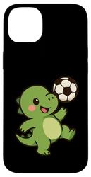 Dino Kicking Ball. Cute Kawaii Dino, Soccer Case for iPhone 14 Plus