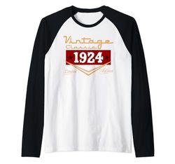 Decoraciones vintage de 100 cumpleaños vintage 1924 100 cumpleaños Camiseta Manga Raglan