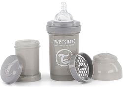Twistshake Biberão anticólicas com cetina, fluxo lento de silicone para bebés, alimentação semelhante ao peito, garrafa para beber leite, 180 ml, sem BPA, 0 meses, cinzento pastel