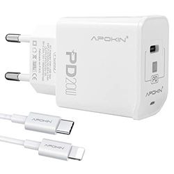 Apokin® Cargador iPhone Tipo-C Carga Rápida 20W PD 3.0 Enchufe y Cable USB Compatible con iPhone 13/13Pro/13Mini/13ProMax/12/12Mini/12Pro/12ProMax/SE2020/11/11Pro/11ProMAX/XS MAX/XR/XS/X,AirPods Pro