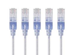 Monoprice SlimRun Cabo de ligação Ethernet Cat6A de 3 pés, branco, cabo de rede de internet, RJ45, 550 MHz, UTP, cabo de cobre puro np, 10G, 30 AWG, embalagem de 5