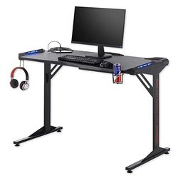 Stella Trading BC 3110 3110-Mesa para Videojuegos (Aspecto, iluminación LED, Puertos USB y Soporte para Bebidas), Color Negro, Black Carbon Look, 119 x 78 x 60 cm