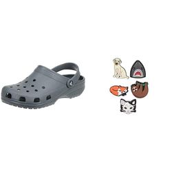 Crocs Classic, Zoccoli Unisex - Adulto, Grigio (Slate Grey), 41/42 EU + Shoe Charm 5-Pack, Decorazione di Scarpe, Animal Lover