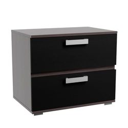 amuéblate online - Table de chevet avec 2 tiroirs et Pieds chromés, modèle Baros, Couleur Cendre - Noir, Dimensions : 60 cm (Largeur) x 39,6 cm (Profondeur) x 50 cm (Hauteur)