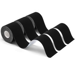 Carehabi Cinta de kinesiología deportiva, 5 m x 5 cm, 3 rollos, cinta de kinesiología resistente al agua y elástica para deporte(Negro)