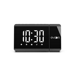 Evoom - Slim UP EV304571 - Despertador royector + 2 Puertos USB - Radio, Termómetro, Modo Snooze, Doble Alarma - Negro