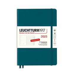 LEUCHTTURM1917 365671 Weekly Calendar and Notebook 2023, 12 Months, Pacific Green, Medium (A5)