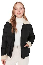 Trendyol Chaqueta de Invierno Regular Lisa con Cuello de Camisa Abrigo, Negro, XS para Mujer