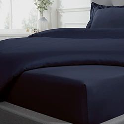 Sleepdown Hoeslaken 100% katoensatijn, zacht, gezellig, 25 cm diep, 300-draadtelling luxe beddengoed beddengoed beddengoed - marineblauw - King 5056242826064