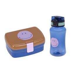 LÄSSIG lunchbox en drinkflesset - lunchset met lunchbox en drinkfles (460 ml)/Little Gang Smile karamel/blauw