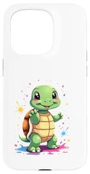 Tartaruga carina in stile cartoon con schizzi colorati Custodia per iPhone 15 Pro