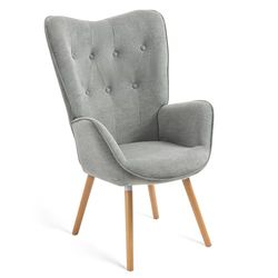 MEUBLE COSY Leunstoelen, relaxstoel, armleunstoel stoel, eenpersoonsbank met gestoffeerde en houten poten voor woonkamer slaapkamer kantoor Vanity, stof, grijs, 68x50x106cm